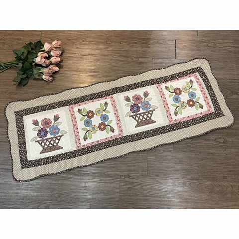 Thảm dài - Giỏ hoa - viền hoa nâu - TDA08805