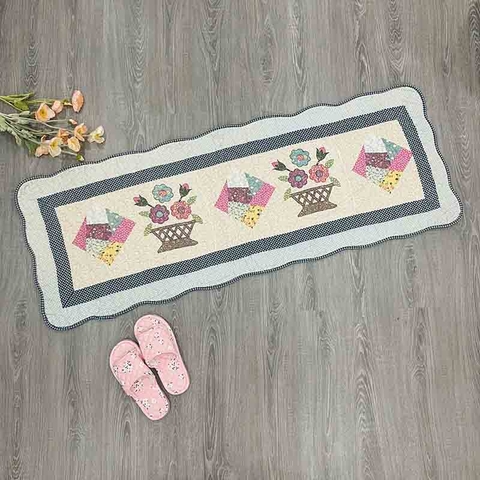 Thảm dài - giỏ hoa & ô vuông sắc màu - xanh dương - TDA54508