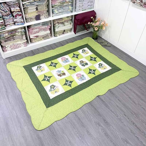 Thảm lót sàn - Ô vuông trắng xanh viền xanh lá 200x230 - TLS06312