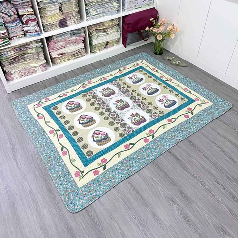Thảm lót sàn 160x210 - giỏ hoa - viền hoa xanh dương - TLS28211