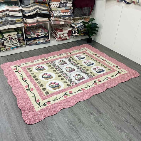 Thảm lót sàn 200x230 - giỏ hoa - viền hồng - TLS28222