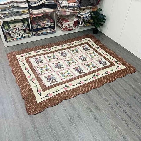 Thảm lót sàn 160x210 - giỏ hoa - viền nâu - TLS28511
