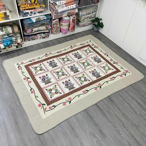 Thảm lót sàn 200x230 - giỏ hoa - viền Beige - TLS28532