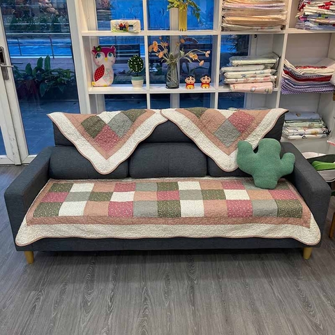 Thảm sofa 90x90cm - Ô vuông hồng xanh - TSF00190