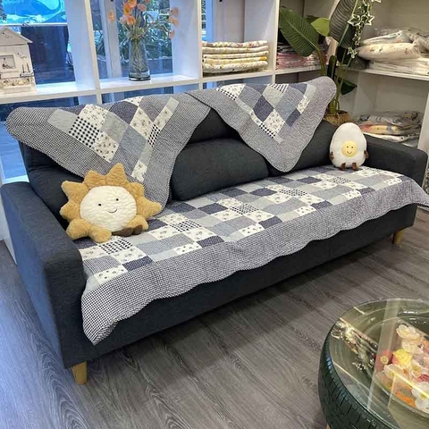 Thảm sofa 90x90cm - Caro xanh dương trắng - TSF00890