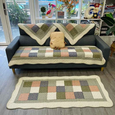 Thảm sofa 90x180cm - Ô vuông xanh lá trắng - TSF01092