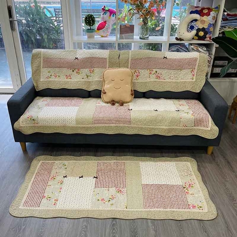 Thảm sofa 90x90cm - 3 nơ viền caro hồng - TSF01290