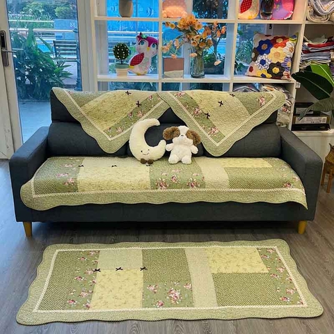 Thảm sofa 90x90cm - 3 nơ xanh lá - TSF01590