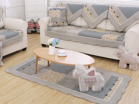 Thảm sofa 70x180cm - 4 nơ caro xanh nâu - TSF07872