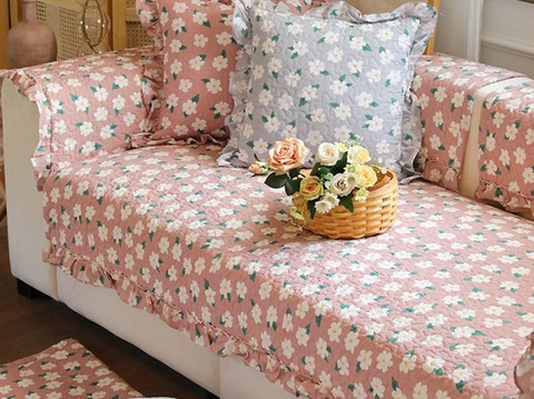 Thảm sofa 90x160cm - Hoa cúc trắng - nền cam - TSF04391