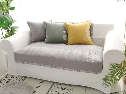Thảm sofa 90x160cm - Giỏ hoa 2 bông - Màu xám - TSF11691