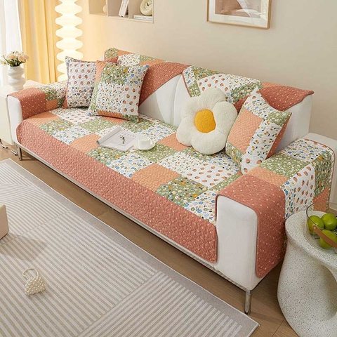 Thảm sofa 90x90cm - Ô vuông xanh lá và đỏ - TSF15290