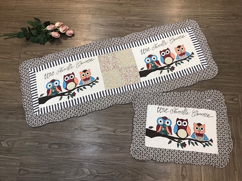 Thảm set 3 -3 con cú - xám - T3N15001