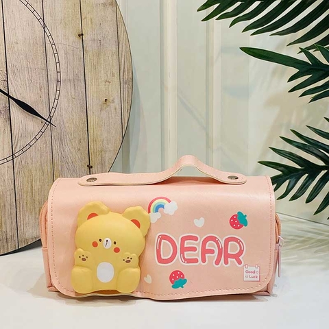 Túi đựng bút Kute có quai xách 20.5x10.5x5.5cm Gấu hồng Dear - BLT08111