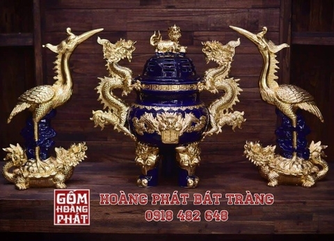 Giá bộ đỉnh hạc gốm sứ Bát Tràng