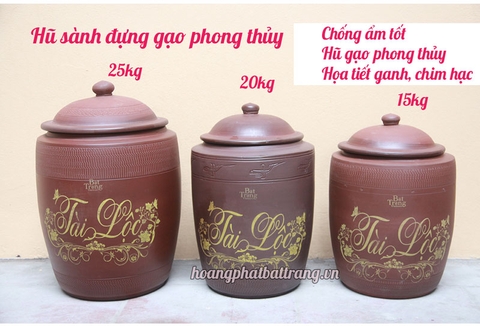 Giá và kích thước hũ gạo sành Tài Lộc Bát Tràng