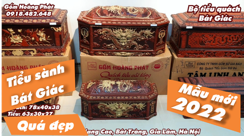 Quách tiểu sành Bát Giác rồng nổi cao cấp 2022. Quách 78x40x38, tiểu: 63x30x27