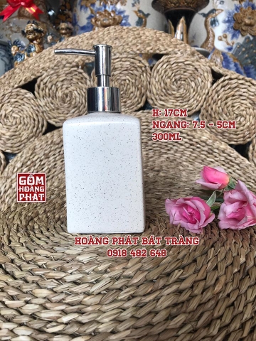 Bình sứ đựng dầu gội sữa tắm dáng vuông Bát Tràng