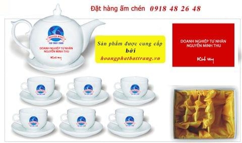 Bộ ấm chén in ấn logo Doanh nghiệp tư nhân Nguyễn Minh Thu