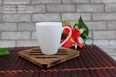 MUA CỐC SỨ BÁT TRÀNG IN LOGO LÀM QUÀ TẶNG Ở ĐÂU? - Cốc trắng thóp thấp Gốm sứ Hoàng Phát Bát Tràng