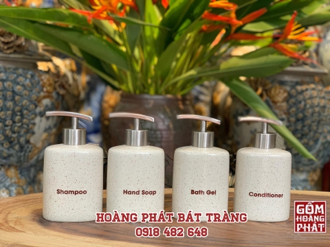 Bình đựng dầu gội, sữa tắm, nước rửa tay gốm sứ Bát Tràng vòi inox 304