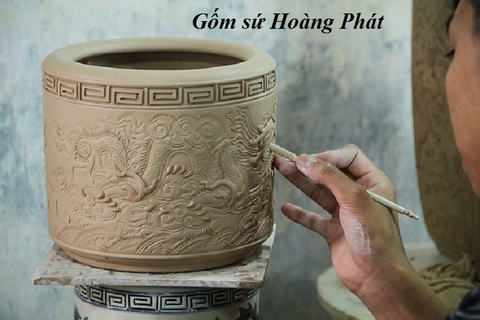Bộ đồ thờ men rạn Rồng đắp nổi được làm như thế nào? T76