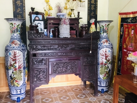 Lục bình sứ tứ quý phối màu cao cấp Bát Tràng