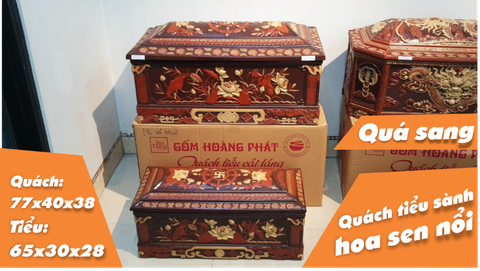 Quách tiểu sành hoa sen chân vuông đồ màu cao cấp QTSA115