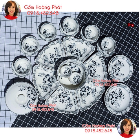 Bát tô Phở vẽ hoa sen tràm trắng Bát Tràng