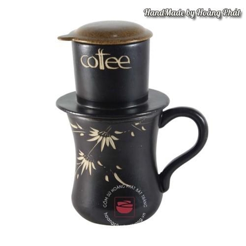 Bộ tách cafe gốm men đen cà phê hoa trúc SP019