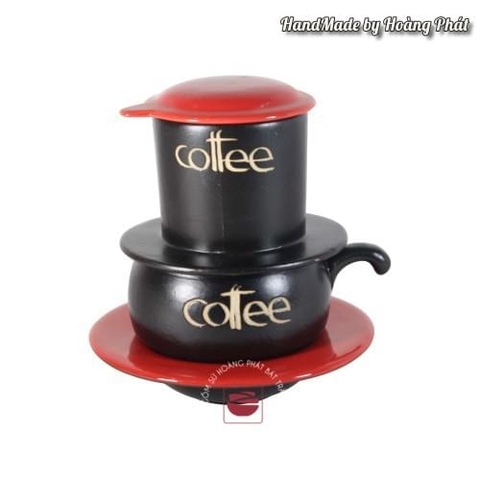 Bộ tách cafe gốm men đen đỏ SP016