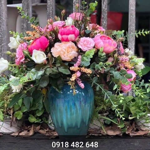 Bình hoa men xanh chảy chảy gốm Bát Tràng SP4871 - cao 30cm