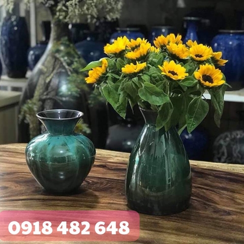 Bình hoa men xanh thạch anh  gốm Bát Tràng SP4872 - cao 25cm