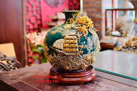Bình hút tài lộc Thuận buồm xuôi gió vẽ vàng cao cấp - xanh lục SP4945
