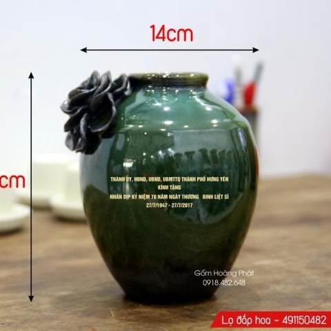 Lọ hoa men hỏa biến dáng tròn in ấn logo gốm Bát Tràng SP5020