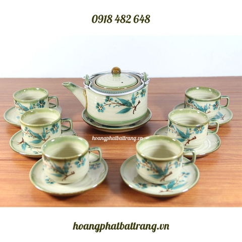 Ấm chén men xanh đồng hoa đào xanh SP761