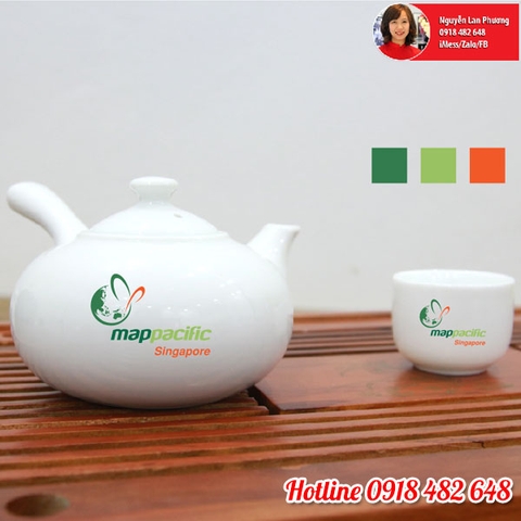 Ấm chén in logo quai ngang MapPaciffic