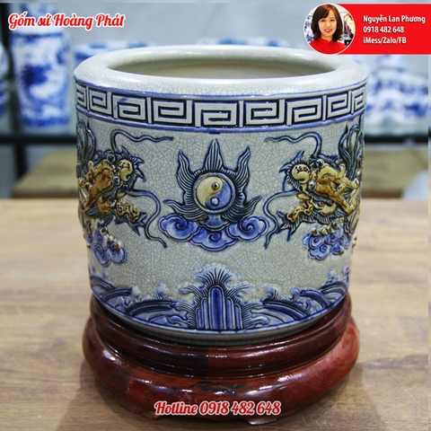 Bát hương men rạn Bát Tràng kèm chân đế