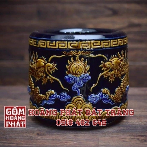 Bộ đồ thờ gia tiên men xanh coban đắp nổi cao cấp Bát Tràng 3