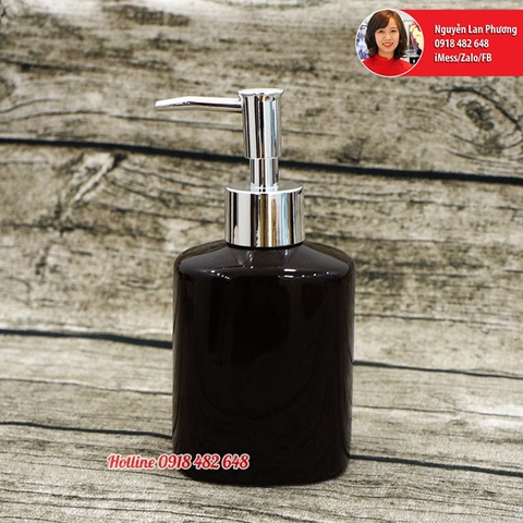 Bình đựng dầu gội, xà phòng, sữa tắm, sữa dưỡng thể men đen bóng dáng Oval SP4584