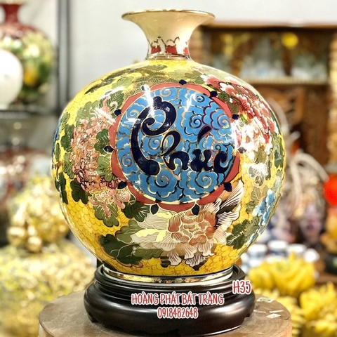 Bình hút tài lộc chữ Phúc cá chép ngàn hoa H35