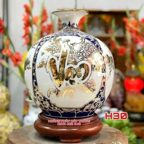 Bình hút tài lộc Vạn Sự Như Ý vẽ vàng kim cao cấp H30