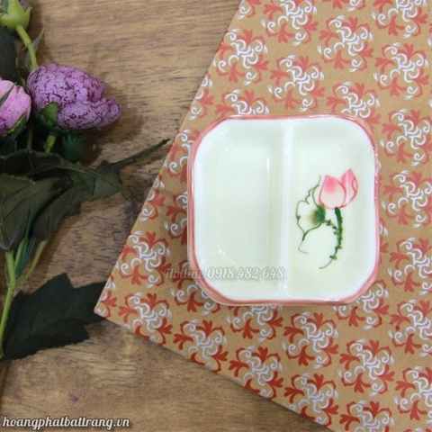 Đĩa gia vị 2 ngăn sen hồng - đường kính 12cm