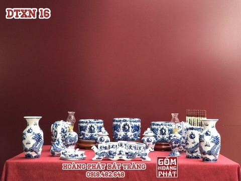 Bộ đồ thờ men xanh nổi Bát Tràng DTXN16
