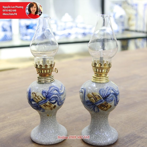 Bộ đồ thờ men rạn đắp nổi rồng - Đèn dầu men rạn Bát Tràng