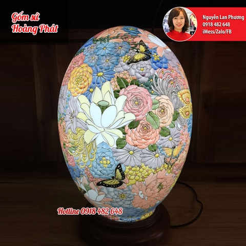 Đèn sứ thấu quang dáng trứng vẽ ngàn hoa SP4634
