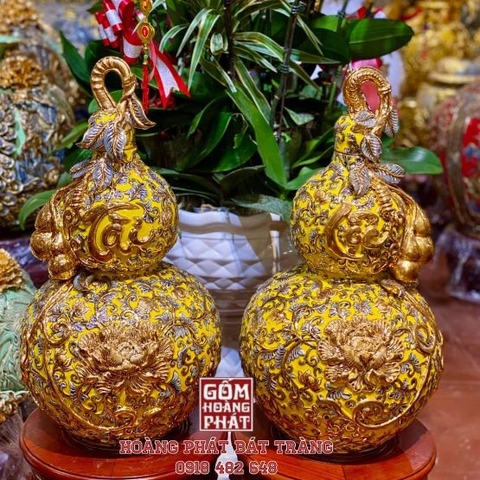 Cặp hồ lô tài lộc hoa dây nền vàng kim cao cấp