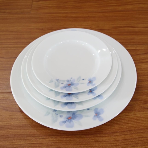 Bộ đĩa men trắng - hoa xanh Bát Tràng