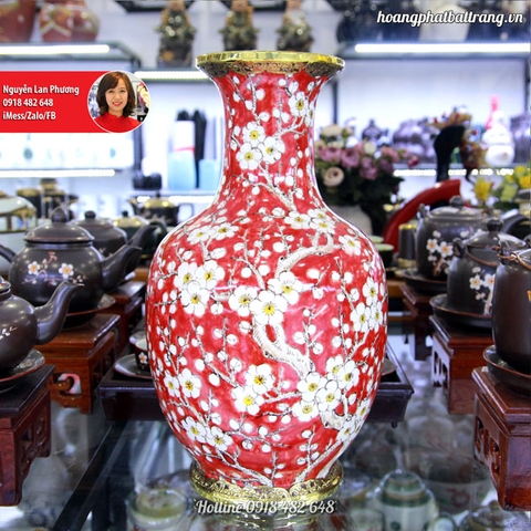 Bình vẽ hoa đào bọc đồng