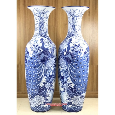 Lục bình sứ công danh phú quý men lam kỹ hàng khử 1m4